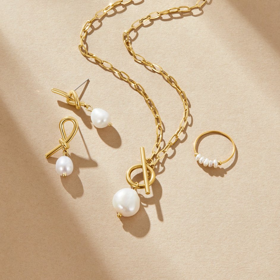 Cadena de oro con perlas de agua dulce Eva