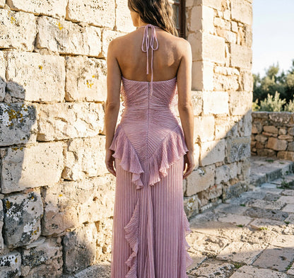 Adriana | Vestido largo plisado con escote halter