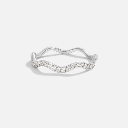 Anillo Zenya de Cristal y Ondas de Plata